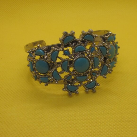 Turquoise Colored & Silver Tone Cuff Bracelet - Picture 1 of 3